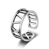 Hollow Roman Numeral Silver Ring for Women
